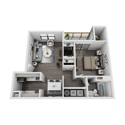 Floor plan for 1 bed, 1 bath, 770 sqft